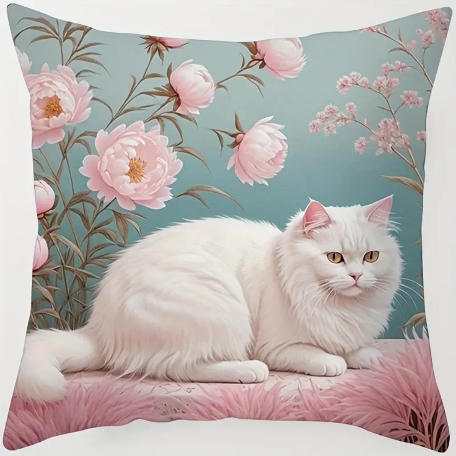 ANSIWEIGO Latch Hook - Set di cuscini da 43 x 43 cm, fai da te con ganci, a punto croce, per decorazioni per la casa, motivo gatto bianco