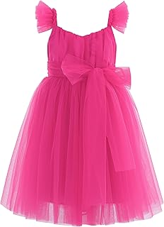 Toddler Tutu Dress Summer Flutter Sleeve Infant Baby Birthday Party Girls Tulle Dress for 1-6 Y - Buy now