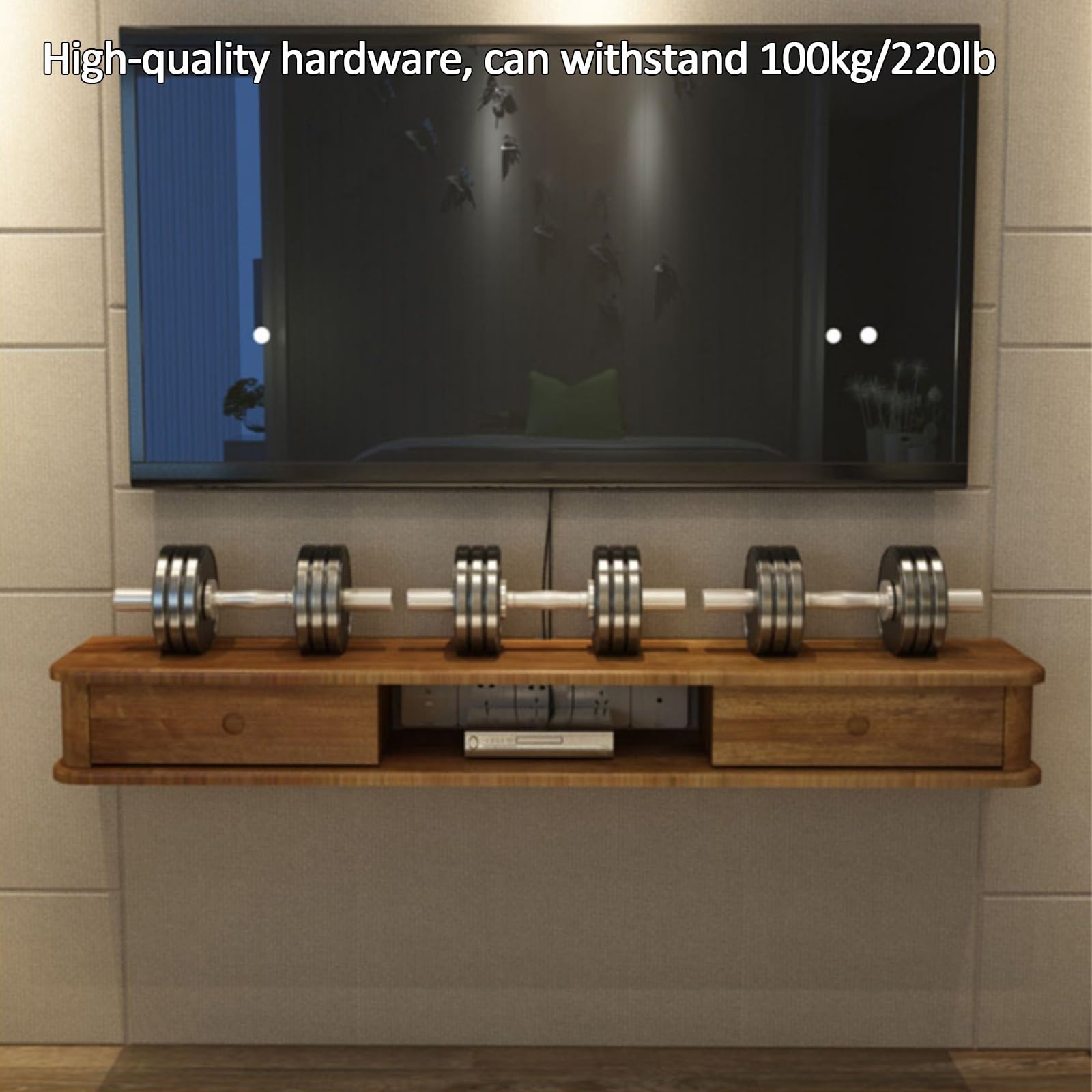 Amazon.co.jp: フローティングテレビ台、壁掛け木製tv台、引き出し2つ