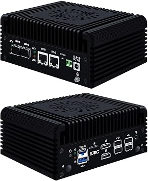SJRC Micro Firewall Applicance Dual 10Gbe Mini PC 12th Gen Octa Core i3 N305, 2X i226V 2.5GbE LAN, 2xSFP+ 10Gbps, Support OPNsense, TF Slot, 2xHD, Type-C, Barebone NO RAM M.2 NVMe NO SSD