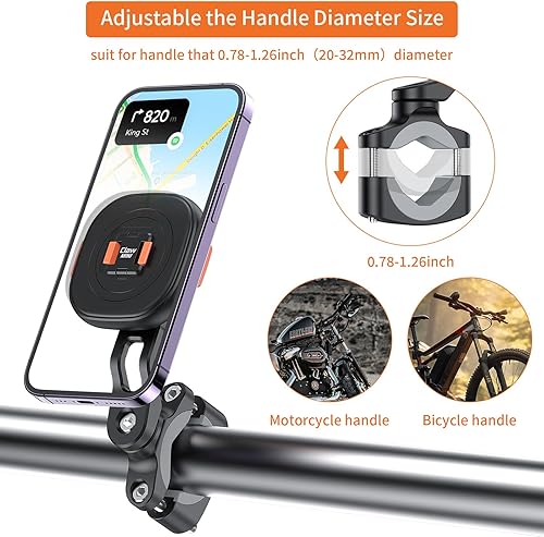 Miniatura 4 de VRIG MG17L Soporte de teléfono para bicicleta, sujeción magnética y bloqueo seguro, soporte universal para teléfono para bicicleta y motocicleta