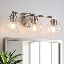 Upgrade 3-Light Bathroom Light Fixtures, Modern Vanity Light with Globe Glass Shade, Brushed Nickel Bathroom Lights Over Mirror, Vanity Lights for Bathroom Bedroom Hallway Living Room