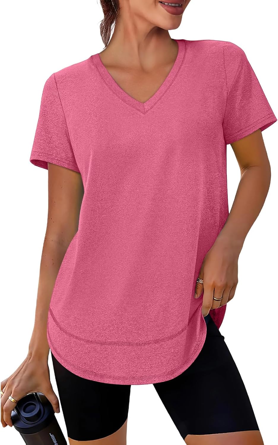 XIEERDUO Womens Workout Tops Short Sleeve Shirts Sun Protection UPF 50+ Quick Dry Outfits for Hiking Running V Neck S-3XL