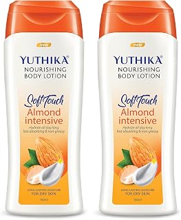 Yuthika Almond Nourish Body Lotion 100ml (Pack of 2) | Hydrating Moisturizer for Dry Skin | Non-Sticky & Non-Irritating Fo... Price In India