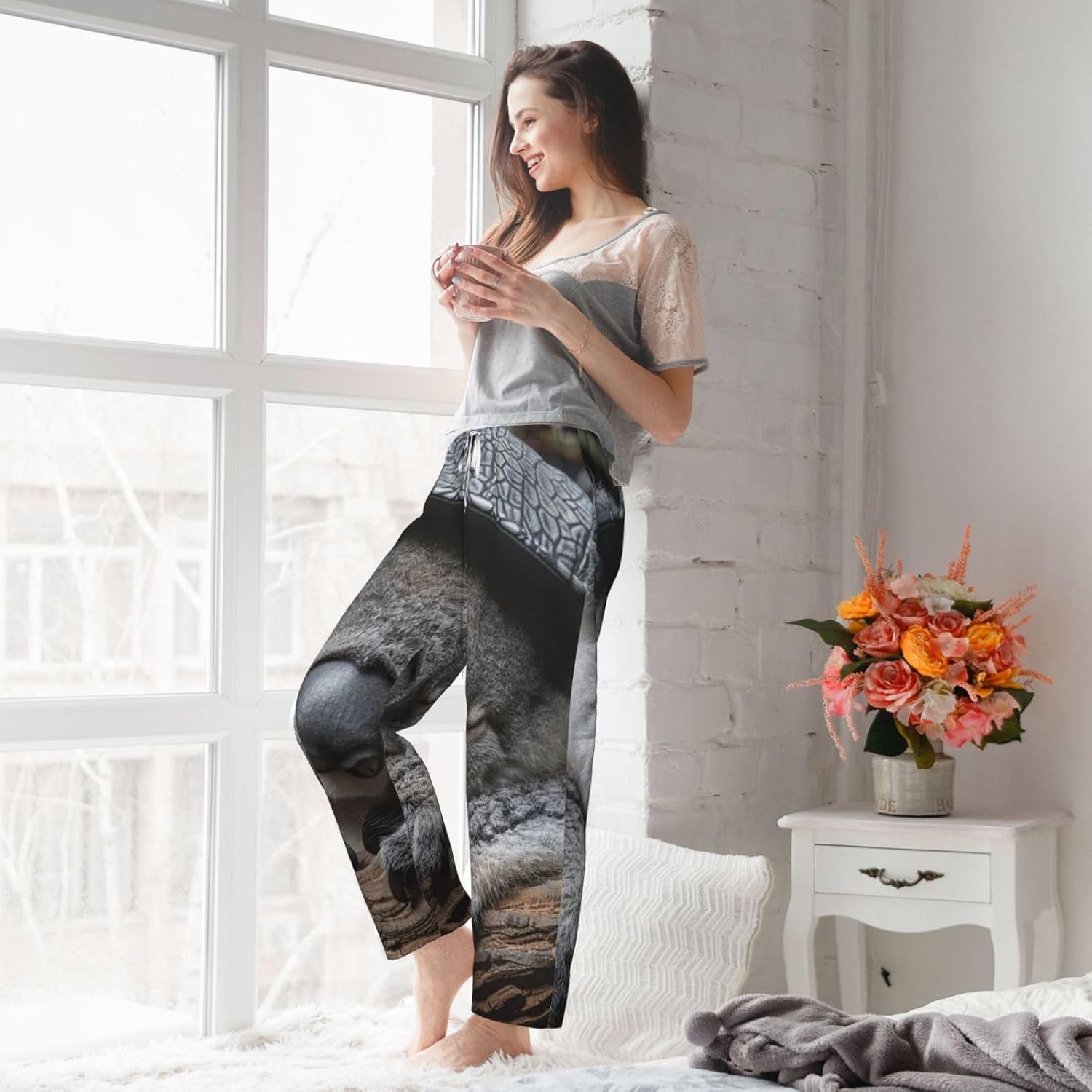 Sleeping Koala Cap Print Fashion Cozy Womens Flannel Pajama Pants,Perfect For Christmas And Everyday Wear