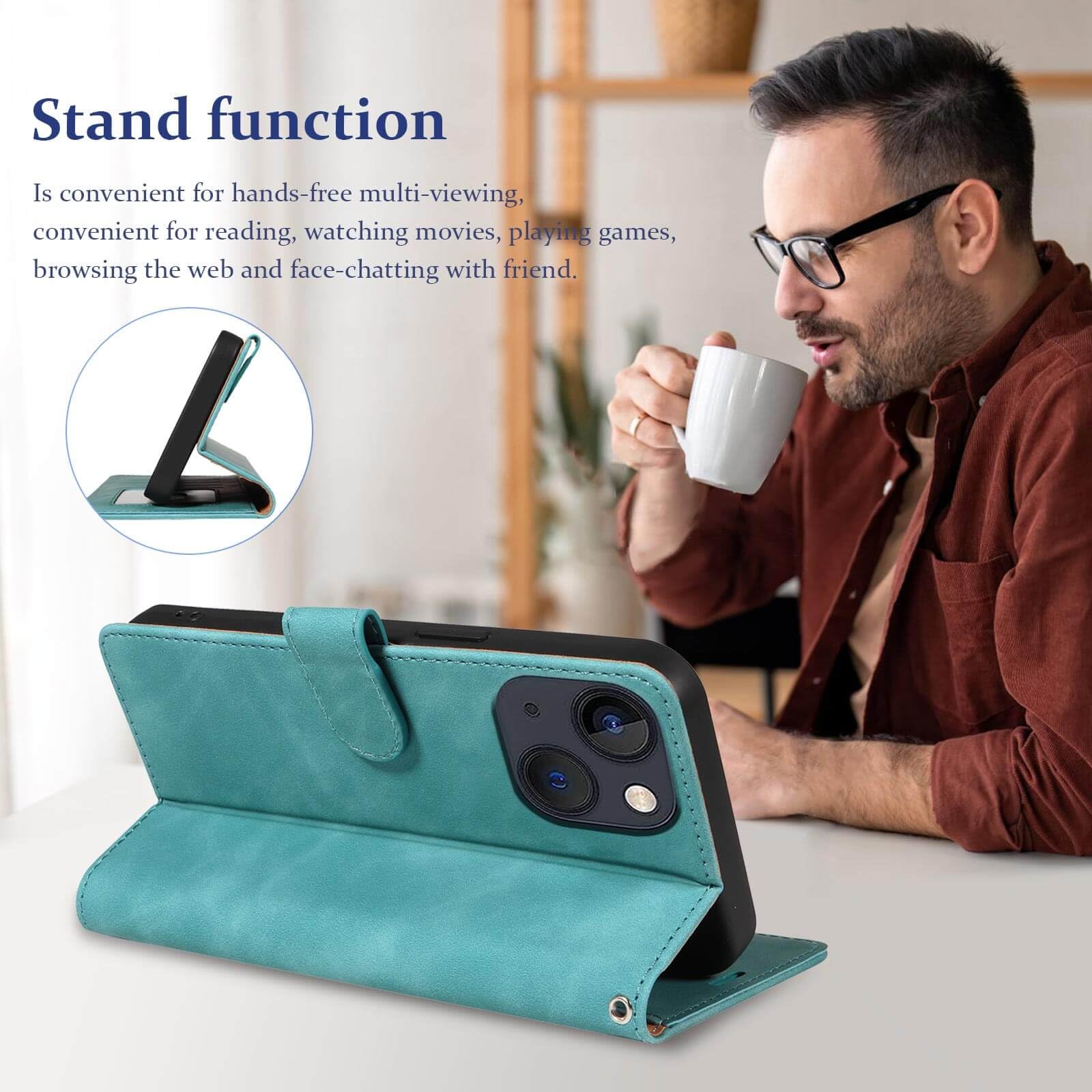 GOTOURED for iPhone 13 Mini Phone Case Wallet, RFID Blocking 3 Card Slots, Wrist Strap, Kickstand, Magnetic Closure - Image 4