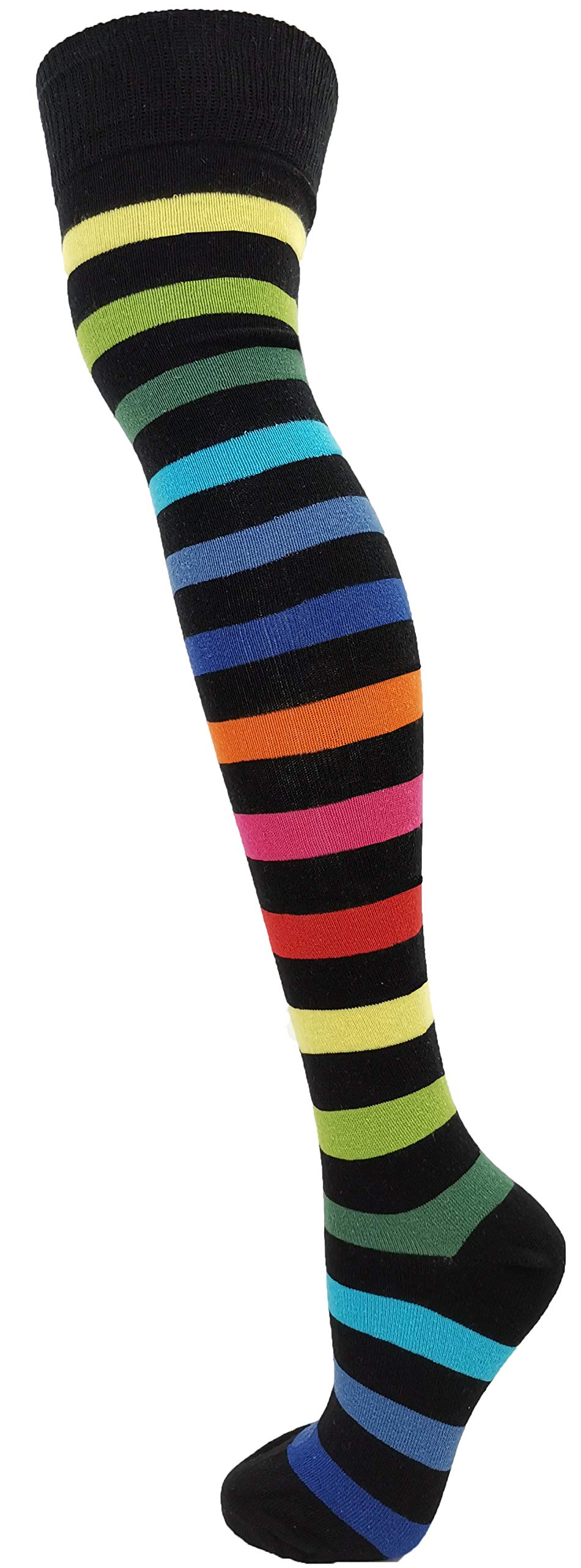 Macahel Thick Striped Over the Knee Socks (New Dark Rainbow)