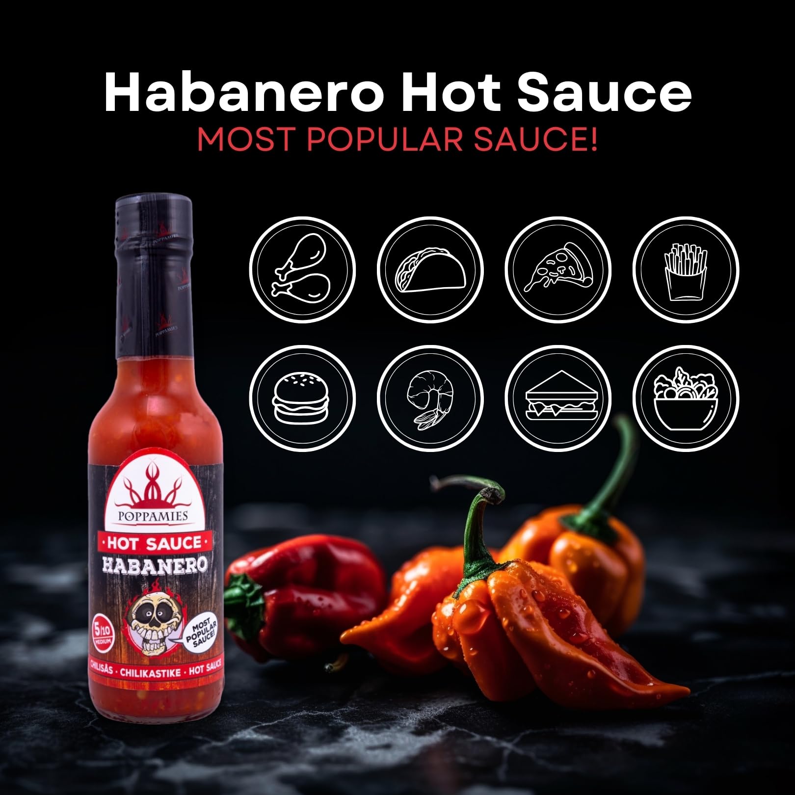 Poppamies Habanero Salsa Picante - Sin Gluten, Sin Lactosa, Vegana - Picante: 5/10-150ml — view 2