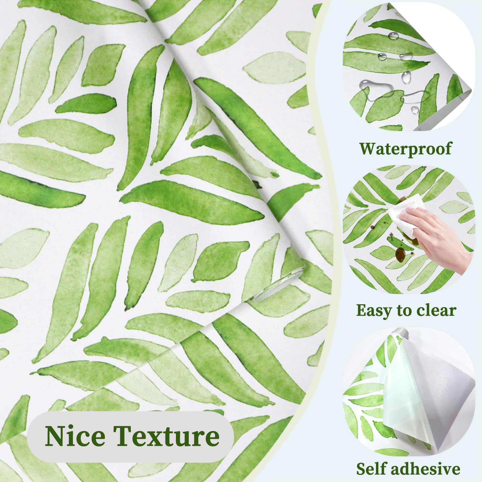 HAOKHOME Self-Adhesive Drawer & Shelf Liner - Peel And Stick Vinyl Paper, 17.7in X 6.5ft, Green White Pattern For Kitchen & Bathroom