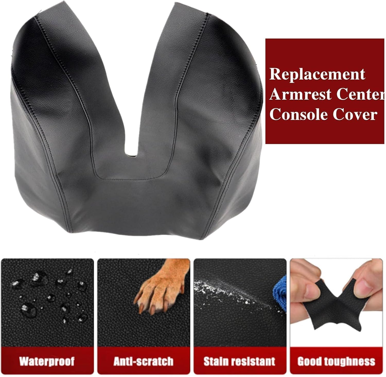 Car Center Console Armrest Replacement Cover Stitch Console Lid Vinyl Leather Armrest Uhpholstery Black Anti-Scratch Compatible with Toyota Tundra 2014 2015 2016 2017 2018 2019