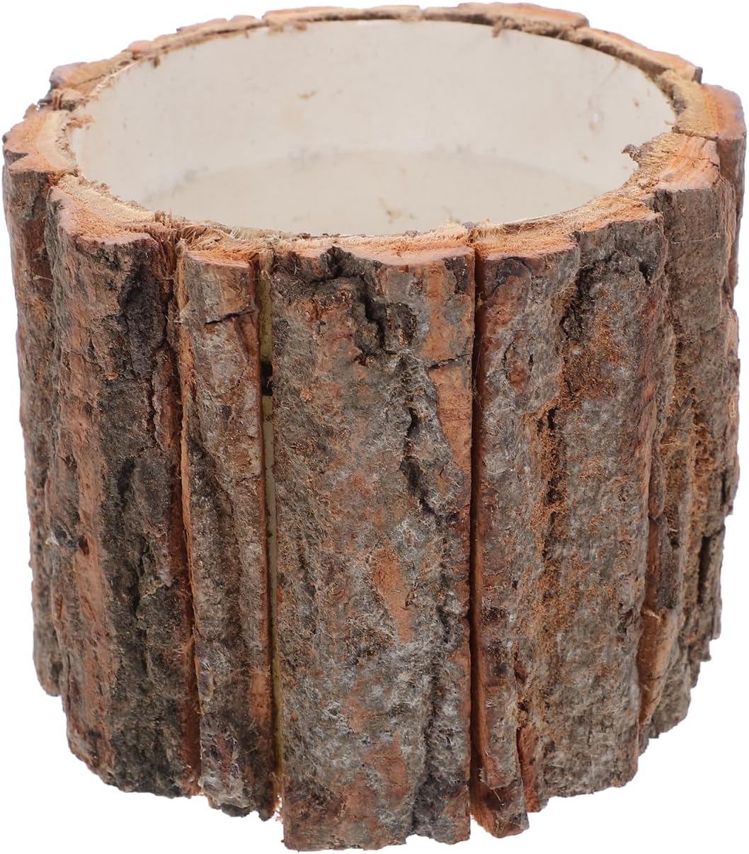 5Pcs Rustic Wooden Bucket Flower Planter for Indoor and Outdoor Plants - Tree Bark Vases for Home, Garden, Patio, and Party Decorations