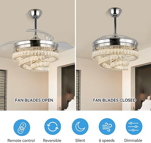 Miniatura 6 de Cainjiazh Ventilador de techo retráctil de 42 pulgadas, modernos ventiladores de techo con luces y control remoto, ventilador de techo con luces
