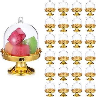 24 Pack Mini Cake Stand with Dome, Gold Base Mini Donut Domes & Tiny Cak...