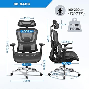 MELOKEA Ergonomic Office Chair, Big and Tall High Back Desk Chair with 8D Adjustable Lumbar Support, 4D 270° Armrests, Seat Depth Adjustment, 4-Position Tilt Lock, Gaming & Computer Chair, EN12520