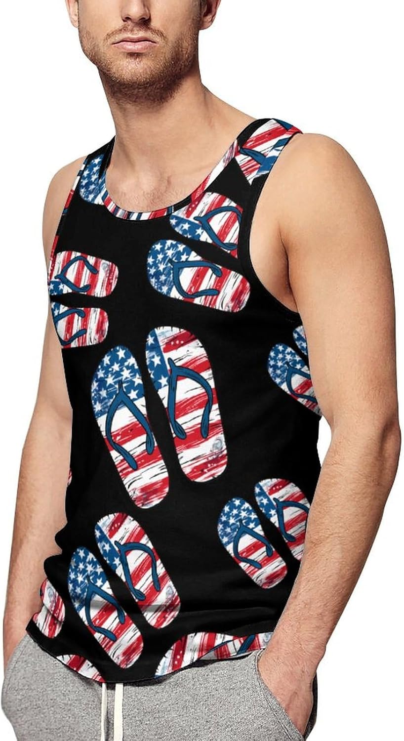 U.S Flag Flip Flops Men's Tank Top Sleeveless Muscle Shirts Vest Beach T Shirts for Workout Gym