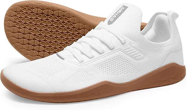 AIRHAS Men's Barefoot Shoes Zero Drop Minimalist Gym Shoes for Men Deadlift Walking Sneakers (White/Gum,10.0)