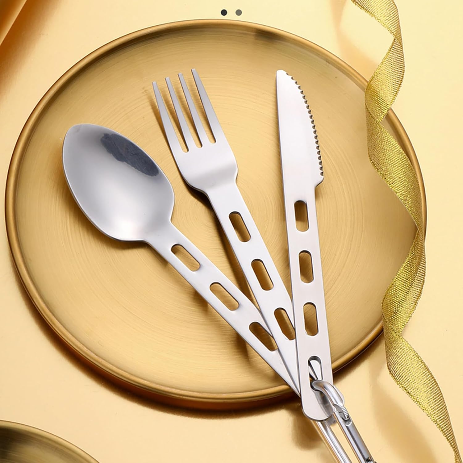 18-Piece Silverware,Service for 6，Serving Set,Camping Utensils，430 Camping Stainless Steel Cutlery Set，Camping Outdoor Knife,Easy to Carry Without Taking Up Space，Dishwasher Safe