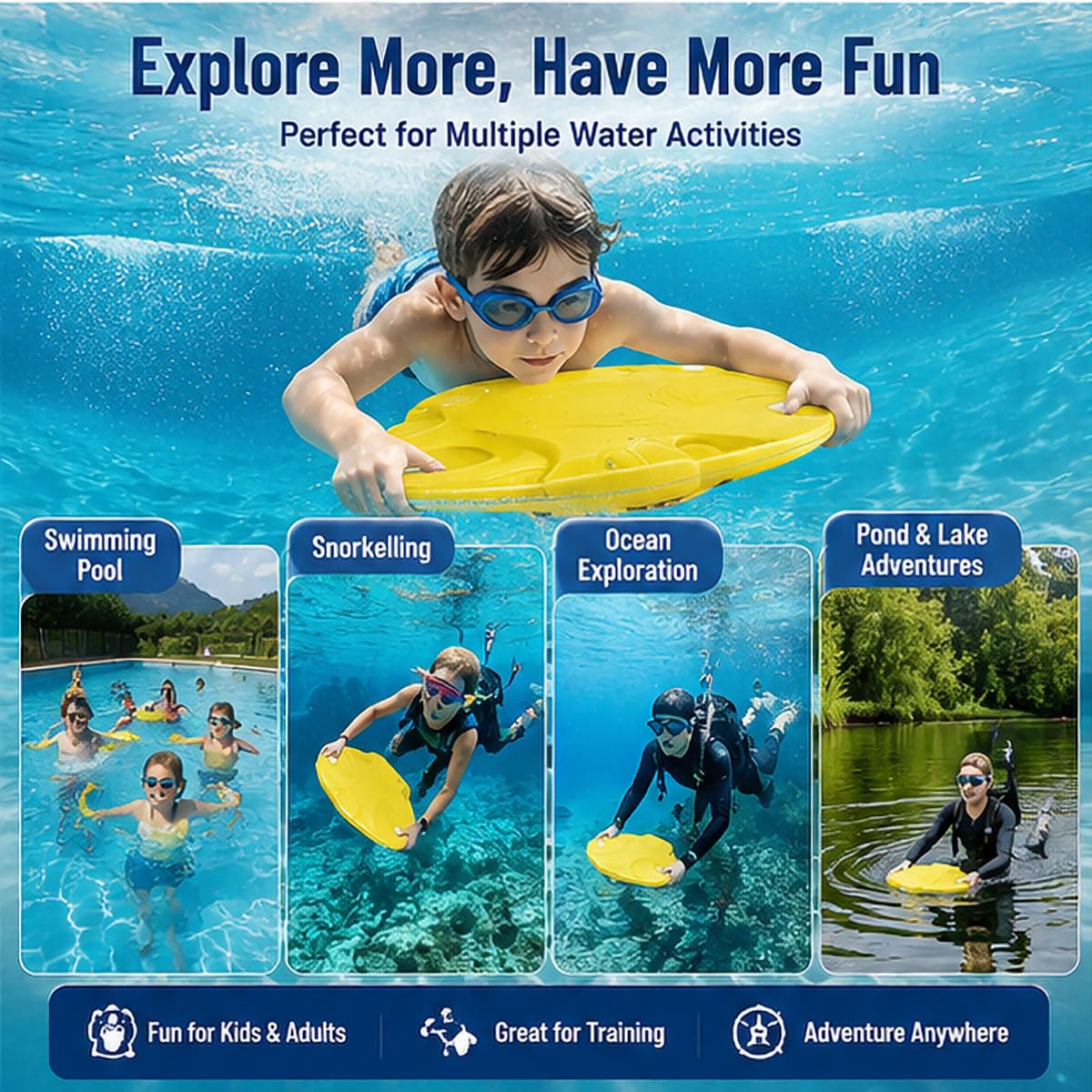 Scooter elettrico subacqueo, galleggiante per piscina motorizzato con capacità di carico di 80 kg e durata della batteria di 50 minuti, per sport acquatici, immersioni, snorkeling