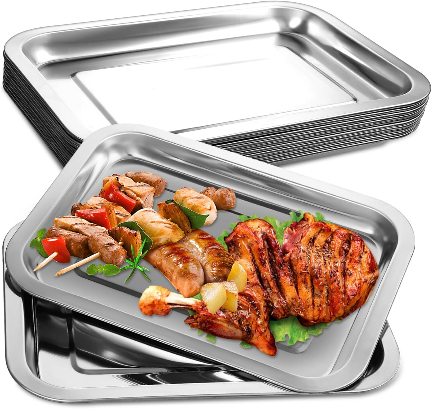 10pcs Baking Pans of Non-toxic Cookie Sheets Stainless Steel Construction Oven Sheets for Baking Cooking