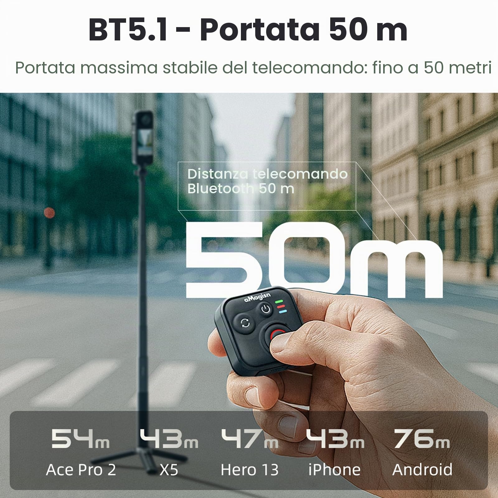 Telecomando Bluetooth per Insta360 Ace Pro 2 X5 ONE RS GoPro Hero 13 12 Telecomando Wireless con Cinturino da Polso Gamma 50M Accessori per Telecamera Intelligente Azione Impermeabile per Sport