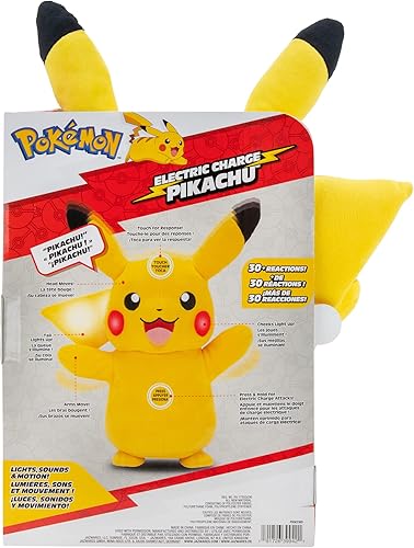 Miniatura 10 de Pokémon Pikachu - Peluche de carga eléctrica, peluche interactivo de 10 pulgadas con luces, reacciones de voz y Thunder FX