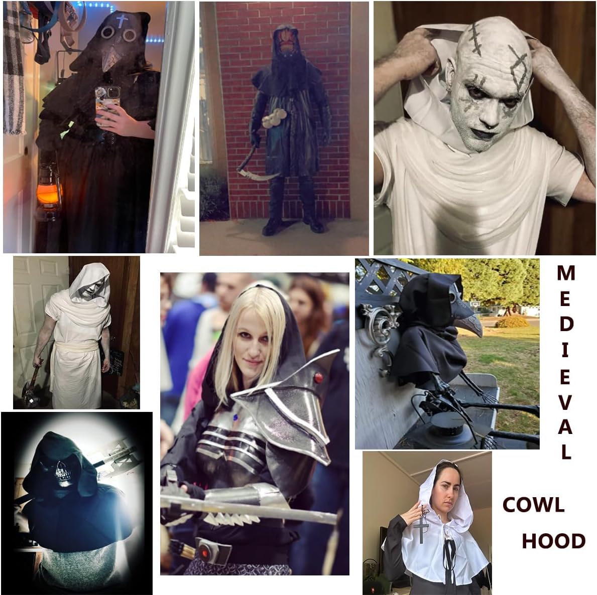 BLESSUME Medieval Cowl Hat Cross Necklace Wicca Pagan Hood Cosplay Accessory - Image 2