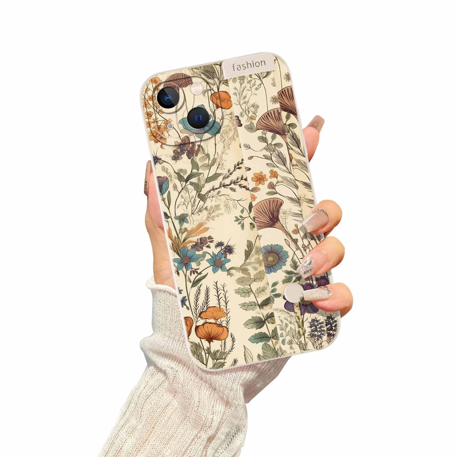 Coque iPhone 14 avec béquille support et cordon fleur ajustable