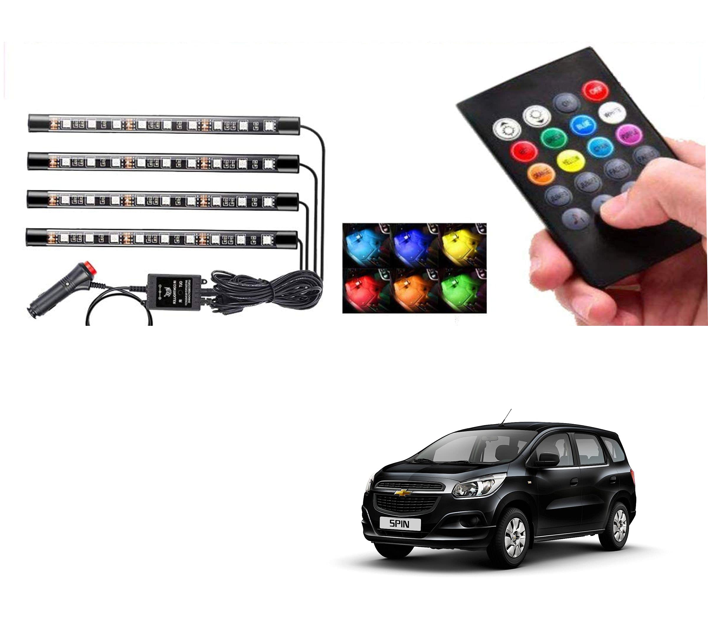 Asryd Atmosphere Light 9 LED RGB Multi Color Car Interior Decorative Floor Light with Sounds Activated Wireless IR Remote Control Lighting Kit For Chevrolet Spin