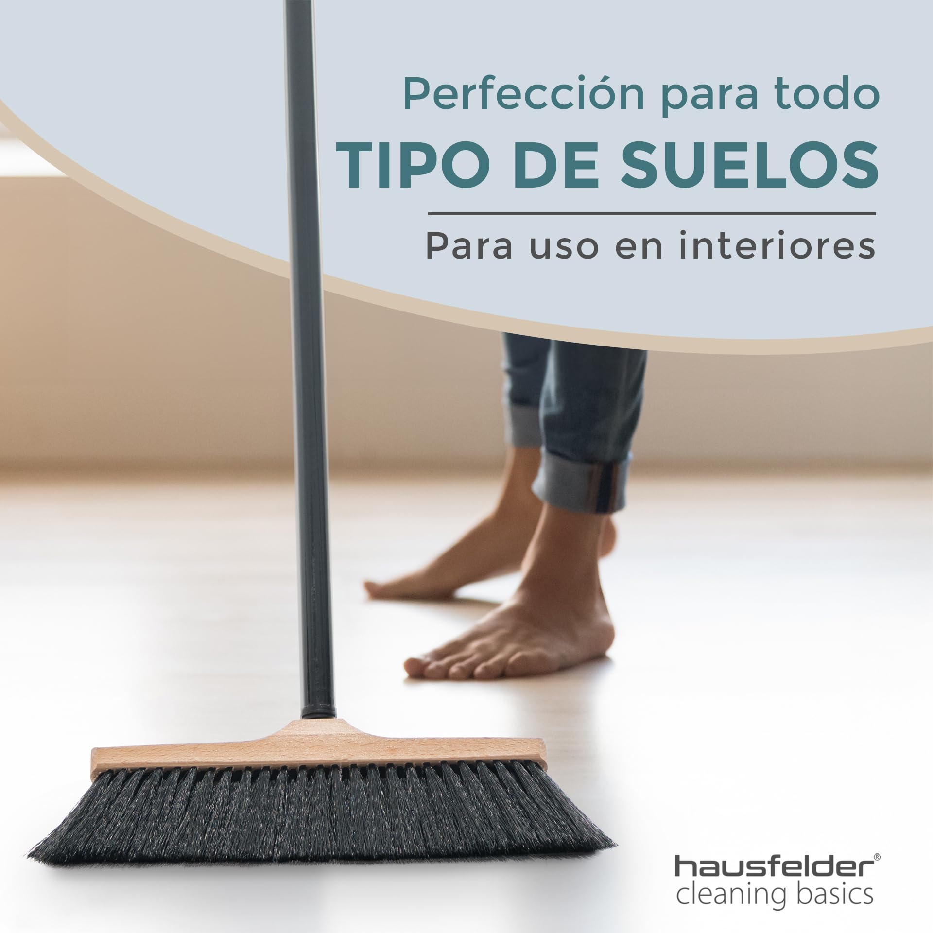 Hausfelder Escoba para Interiores con Mango, Escoba de Madera para Recoger Polvo, Escoba y Cepillo para Interiores, cerdas Suaves (30 cm)