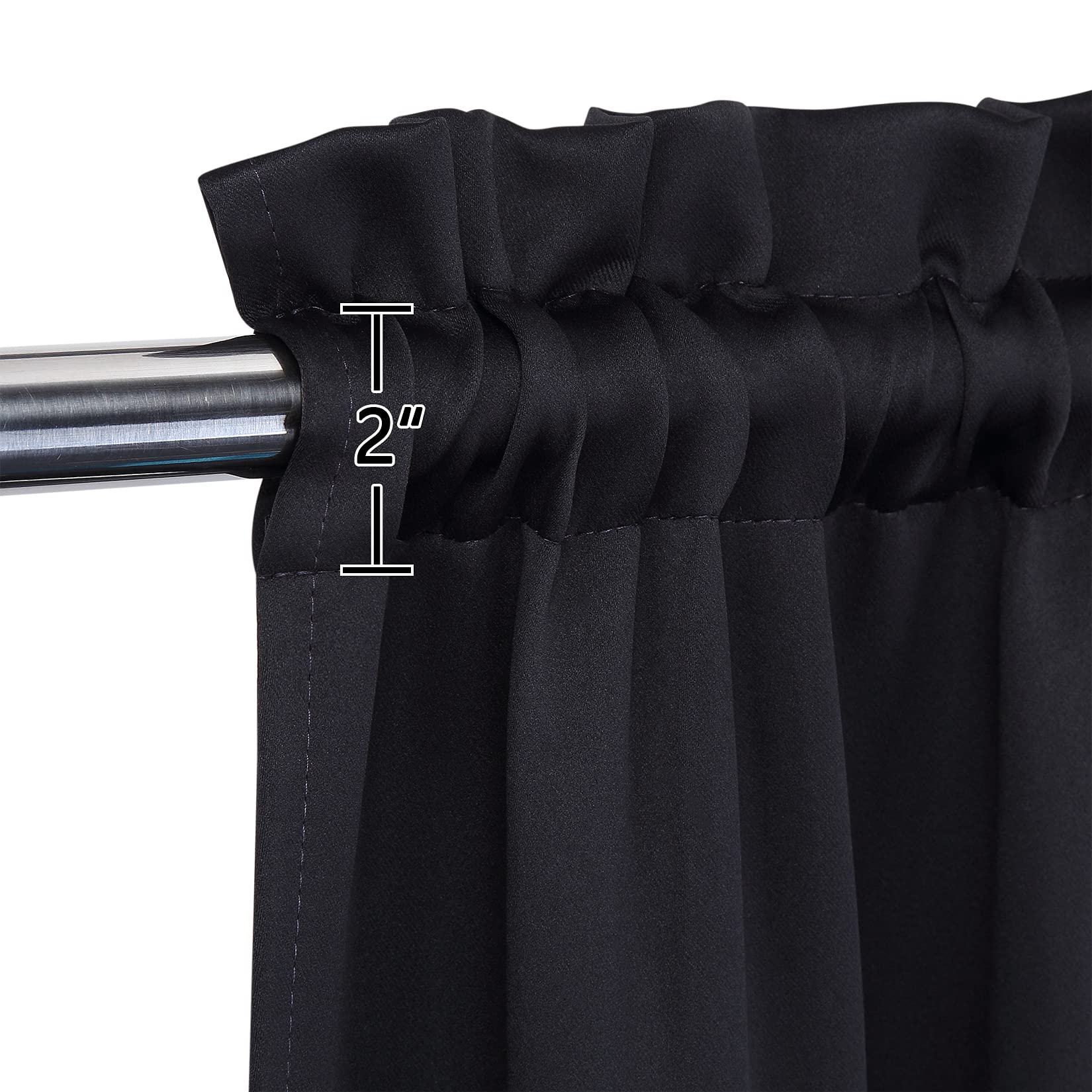 LinTimes Blackout Kitchen Curtains,52 x 15 inch Long,Black,Rod Pocket Short Blackout Curtain for Small Windows,Thermal Window Treatment and Room Darkening Cafe Curtain - Image 2