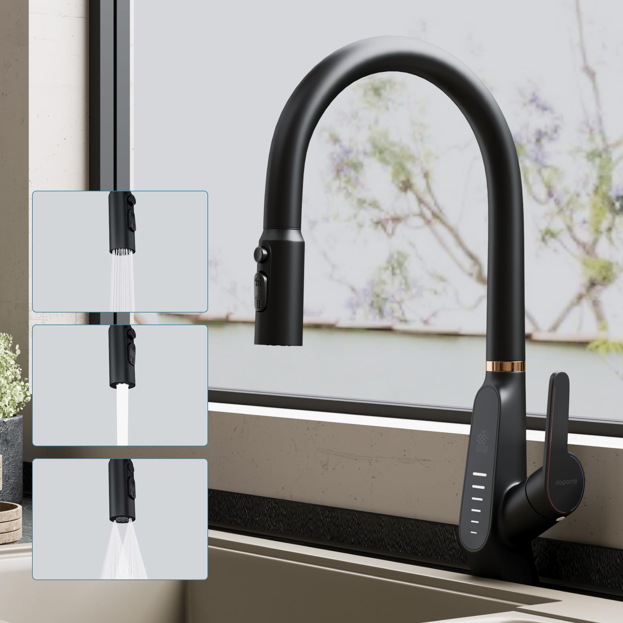 doporro Rubinetto Cucina Digitale Estraibile 3-in-1 con Display LED