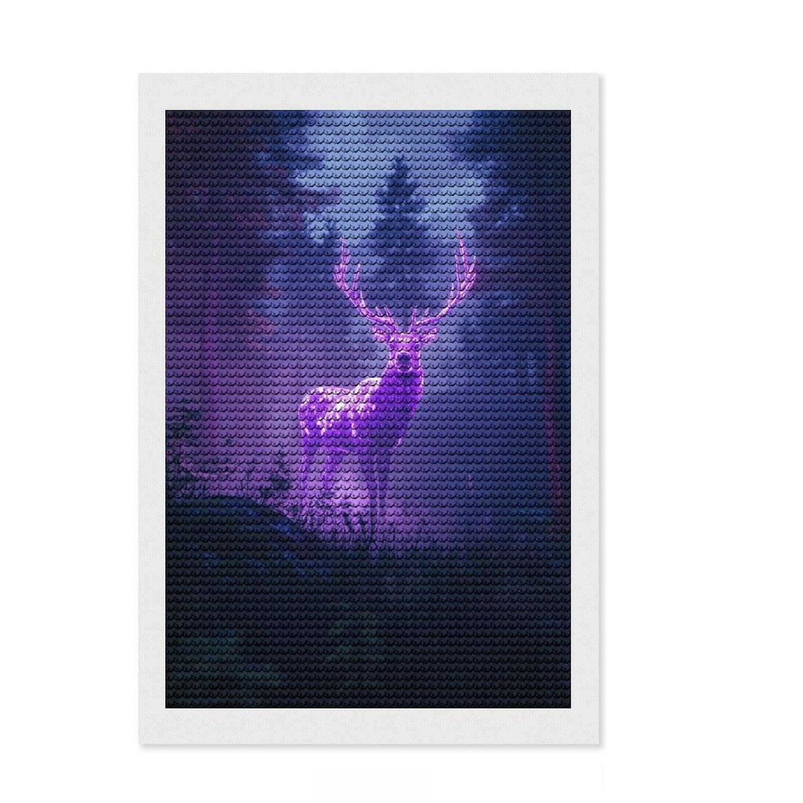 Junmoney Neon Deer in Forest Diamond Art Kit 8"x12", for Craft Lovers, Satisfying Creative Project, Birthday Gift, Home Wall Decor