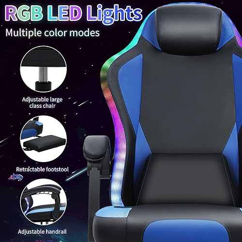 Miniatura 4 de YOXIER Sillas de videojuegos, silla de juegos para niños, silla ergonómica para juegos, luces LED, silla ergonómica de masaje para computadora con