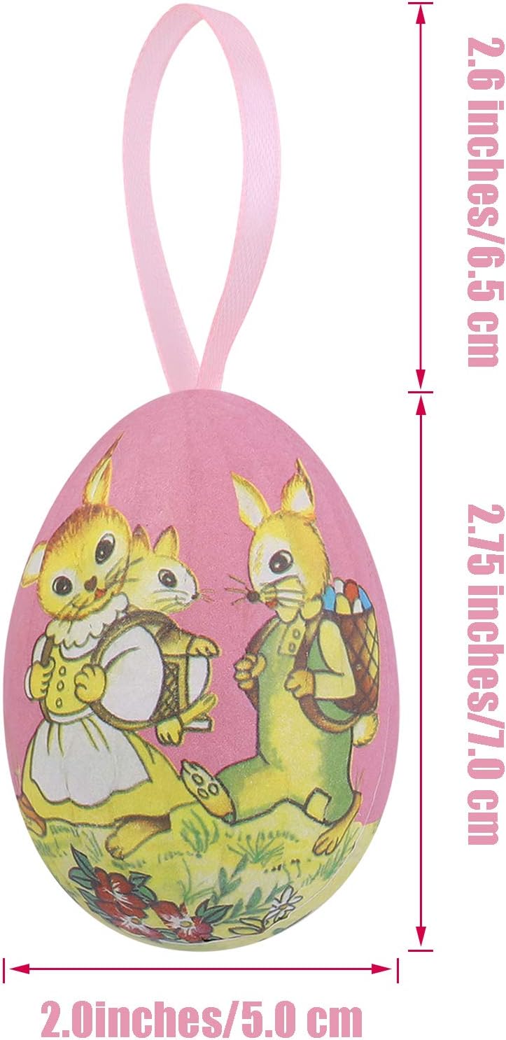 ADXCO 12 Pack Easter Hanging Eggs Ornaments New Vintage Style Colorful Painted Paper Egg Hanging Decoration, Random Styles