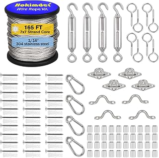 1/16 Inch 165 FT Wire Rope kit Stainless Wire Rope Cable, HoKimder 7x7 Stranded Cable Wire Rope kit, with Turnbuckle, Aluminum Sleeve, Vine Eyes Hook, Cable Clamp for Garden, String Light (133 Pcs)