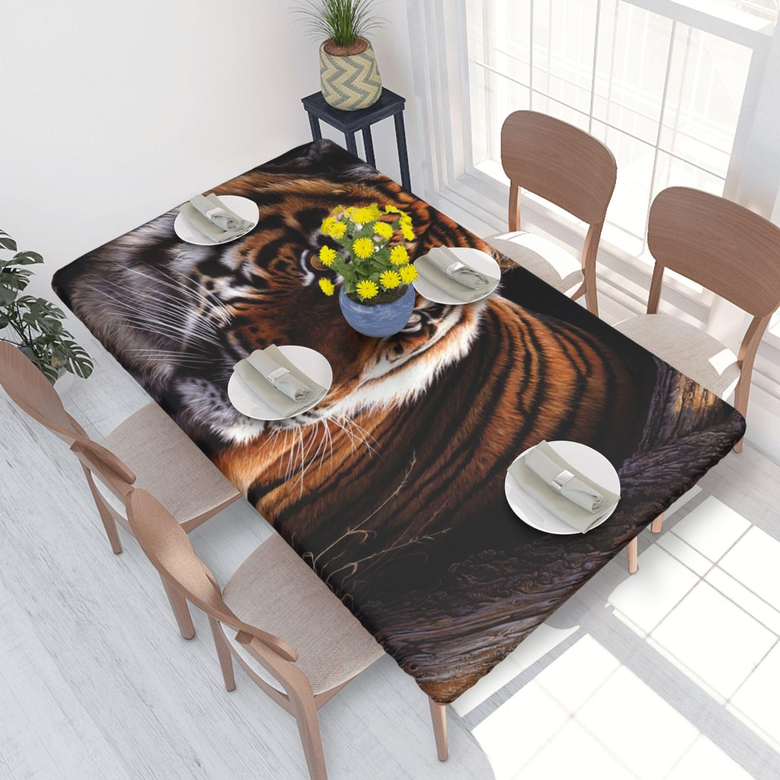 BNVSADC Bengal Tiger Printed 4FT Tablecloth 122x76 CM Polyester Kitchen Water Resistant Table Cloth Dining Table Decoration Table Covers
