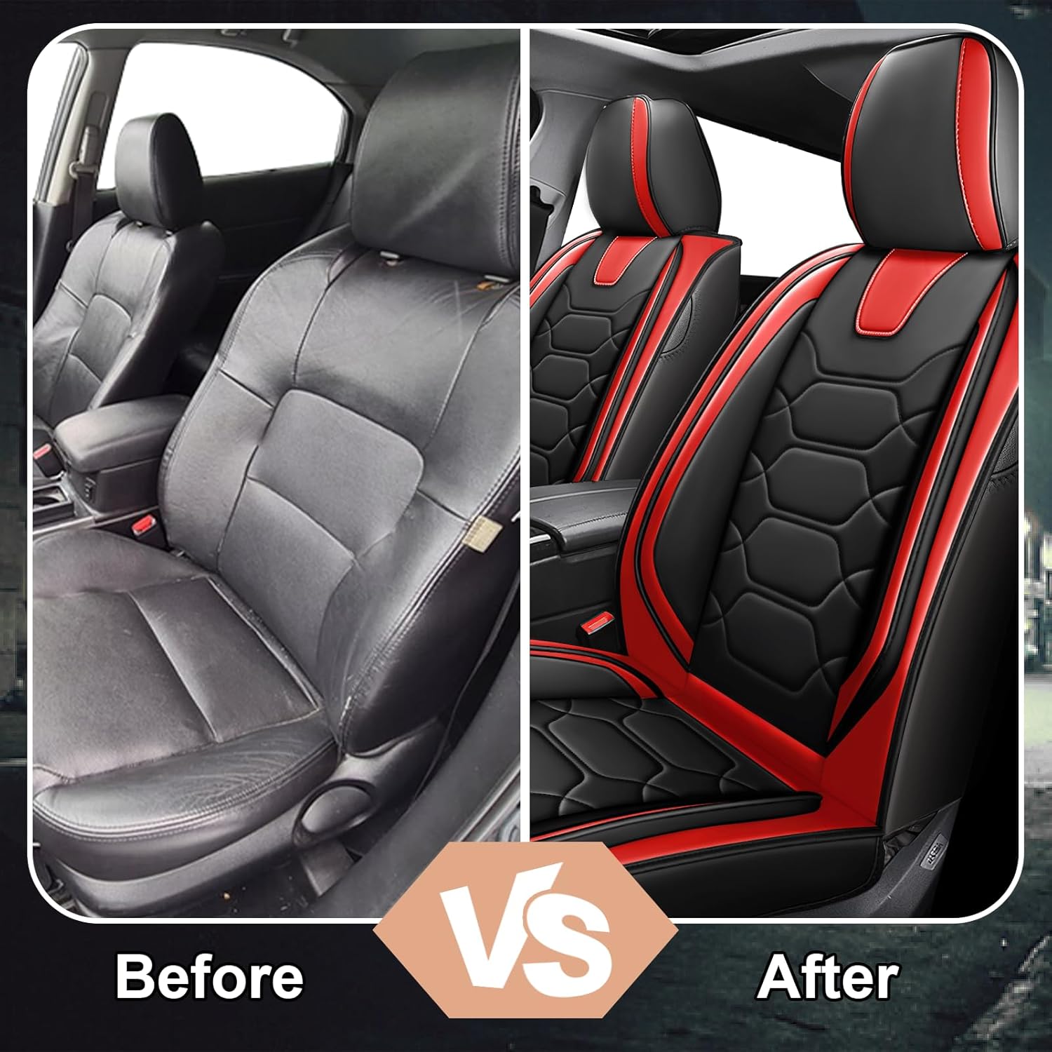 Car Seat Covers Fit for Nissan NV200 2013-2021,2 Seats Comfort Non-Slip Seat Covers Airbag Compatible,Waterproof Leather Seat Covers(Standard 2 Seats, Black Red)