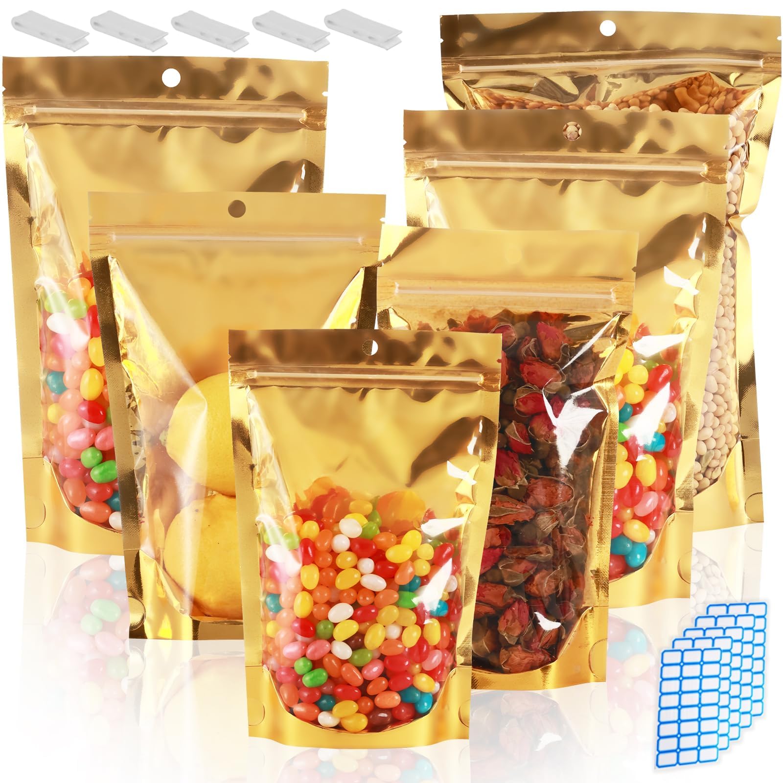 150 Pcs Mylar Bags for Food Storage 4x6 Mylar Bag with Window Stand Up Small Resealable Bags Smell Proof Bag Food Packaging for Small Business Freeze