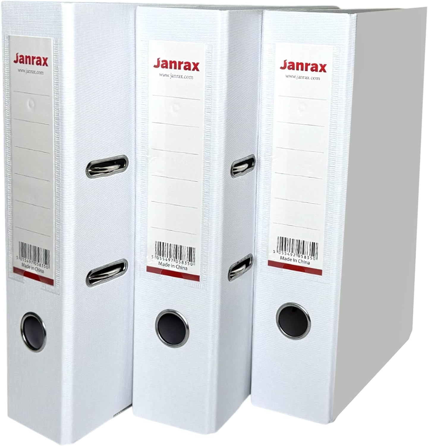 Pack of 3 A4 White Paperbacked Lever Arch Files by Janrax
