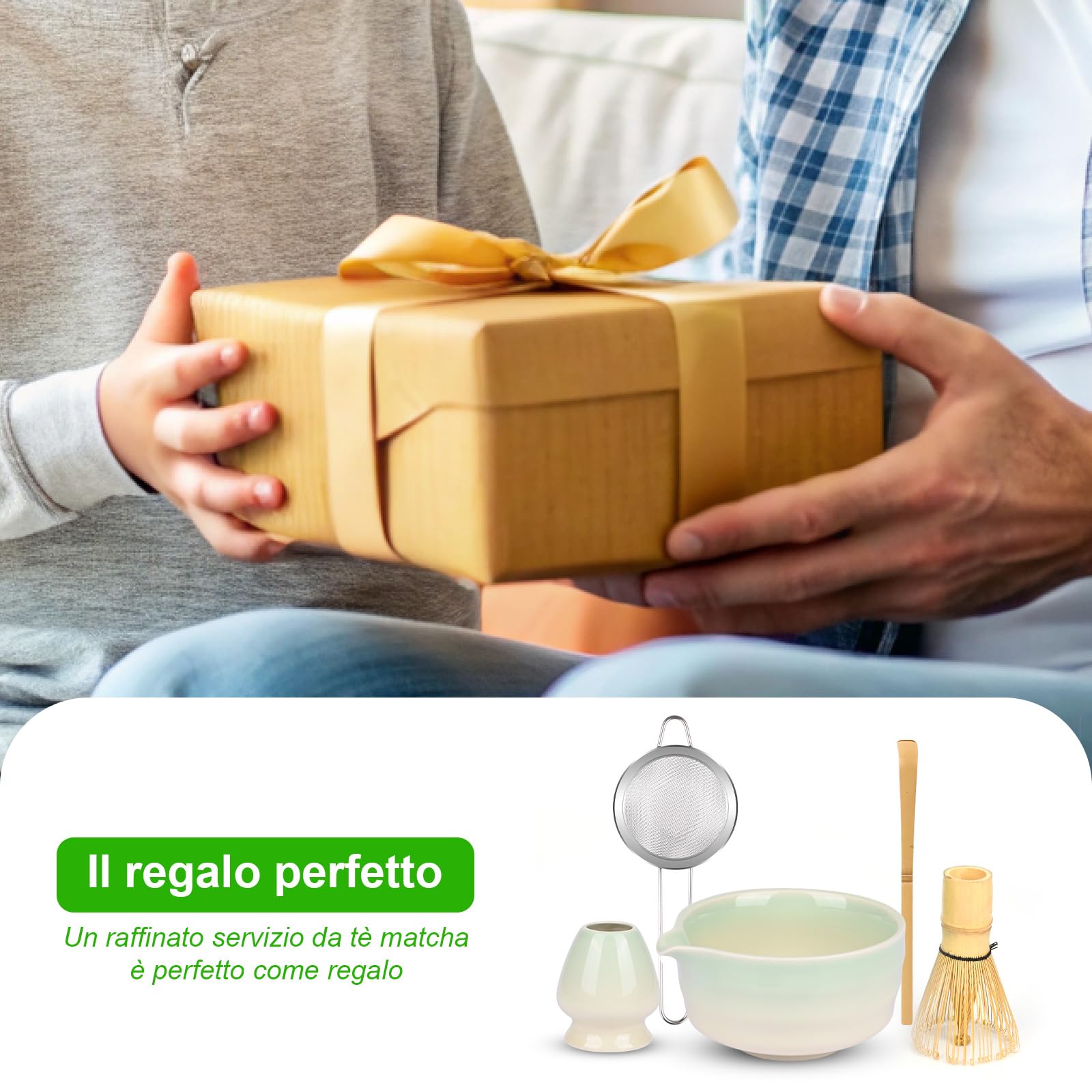 5 Set Matcha,Matcha Cerimoniale,Matcha set da tè matcha,con Frusta Matcha in bambù cucchiaio ciotola e supporto,regalo per gli amanti del matcha Verde a Gradiente