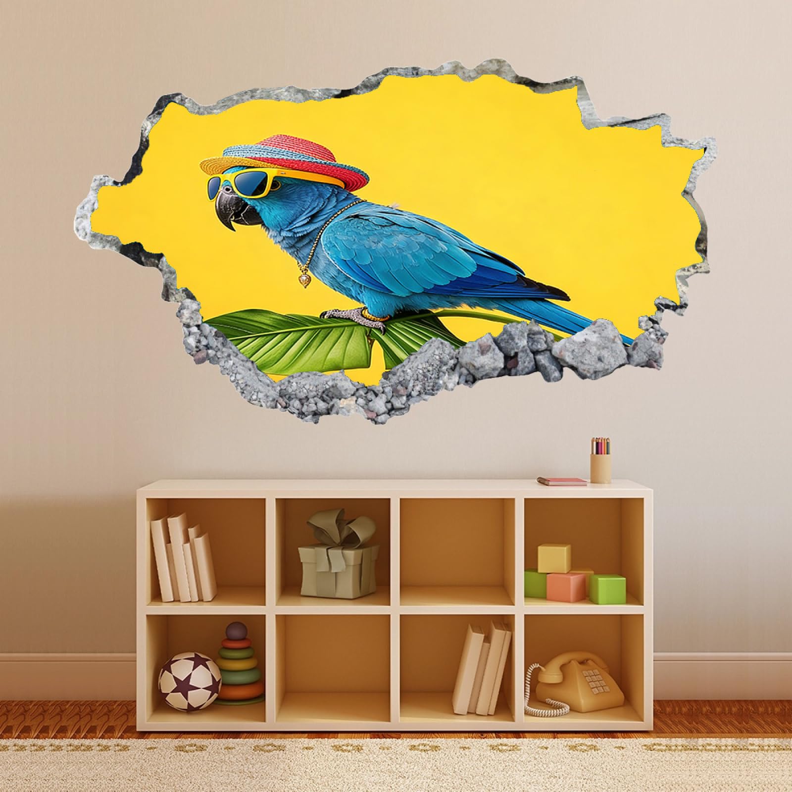 Vinilos Decorativos 3D Rotos Pájaro Loro Tatuaje de pared vinilo extraíble decoración del hogar Calcomanías impermeables para Guardería Habitación Decoración de pared 60x105cm