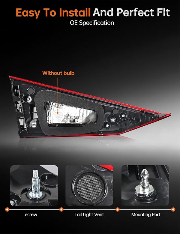 CHELANGHU Right Passenger Side Inner Tail Lights for 2014 2015 2016 2017 2018 Mazda 3 Sedan, Taillights without Bulbs, Rear Brake Lights, Replace for BJT1513F0 BJT1-51-3F0 by CHELANGHU - Used condition - Image 4