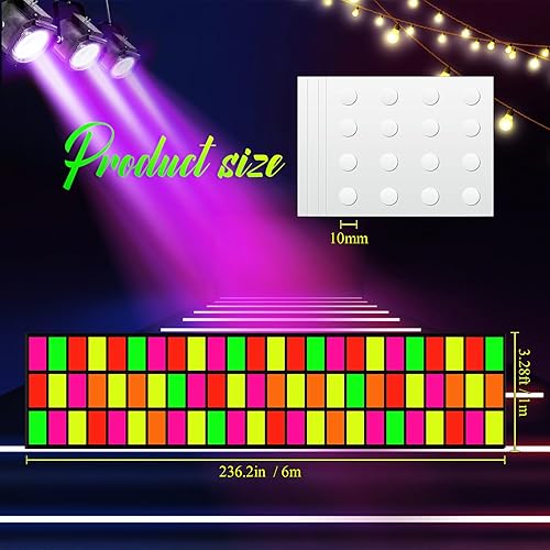 Miniatura 2 de Haull Pista de baile con luz neón de 236 x 39 pulgadas, decoración de fiesta de neón que brilla en la oscuridad, accesorios de pared fluorescentes