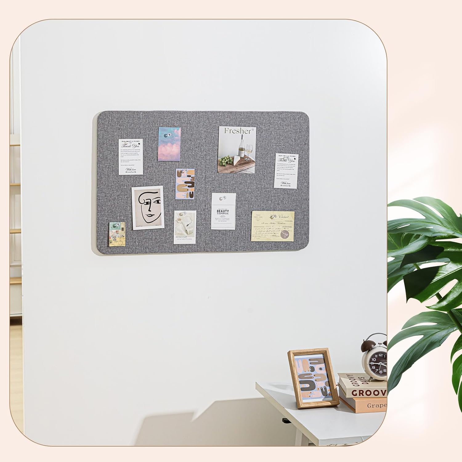 24"x 18" Linen Fabric Bulletin Board Pinboard for Walls Display Frameless Pinboard Display Notice Memory Board for Office Walls Home Kitchen Easy to Install(Grey)