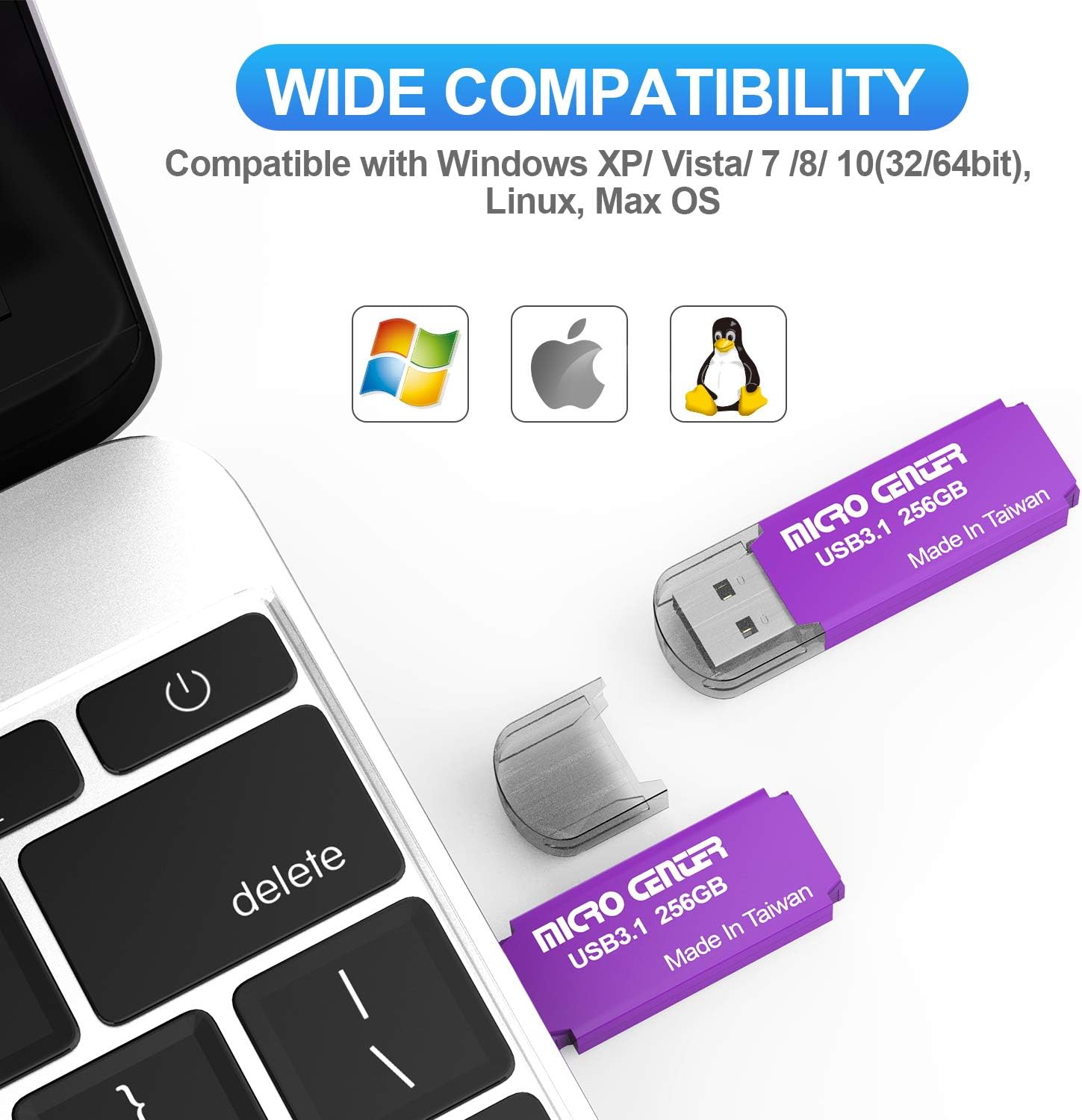 Micro Center Pro 256GB USB 3.1 Gen1 Flash Drive Faster USB Stick External Data Storage Thumb Drive (256GB, Purple)