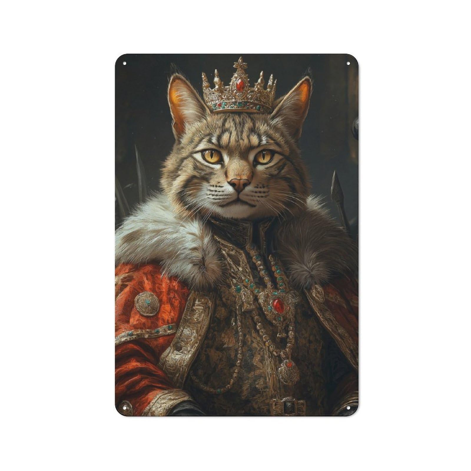 Junmoney Savannah Cat King Tin Wall Plaque 30X20cm With For Workshop Wall, Suited To Makers And Diy Enthusiasts