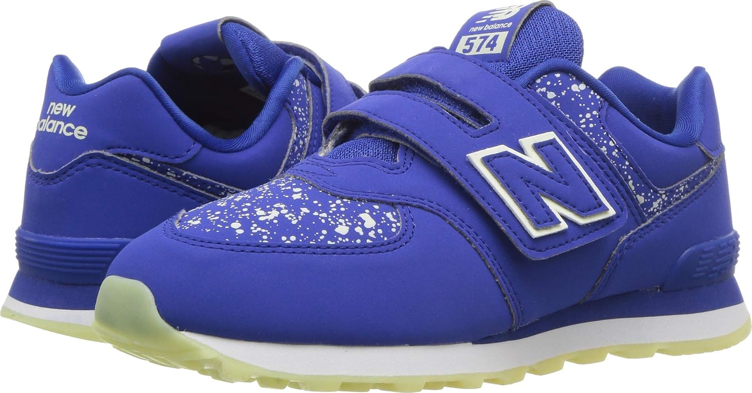 New Balance Boy's 574 V1 Classic Hook & Loop Sneaker, Royal/Glow, 1 Little Kid