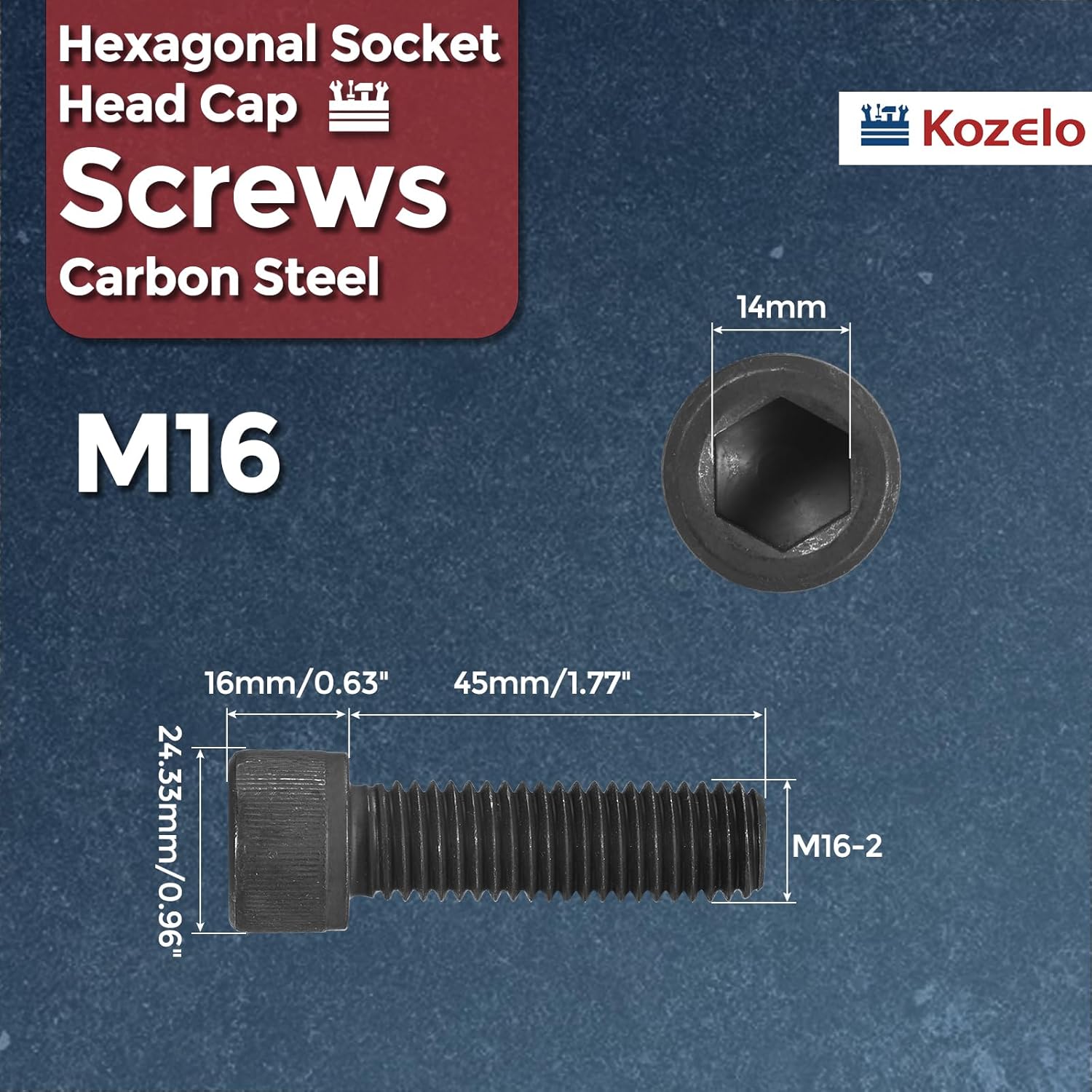 20pcs Socket Head Cap Screws - [M16-2 x 45mm] Alloy Steel Black Oxide Grade 12.9 Internal Hex Screw for 3D Printer Furniture Industrial Use, Black