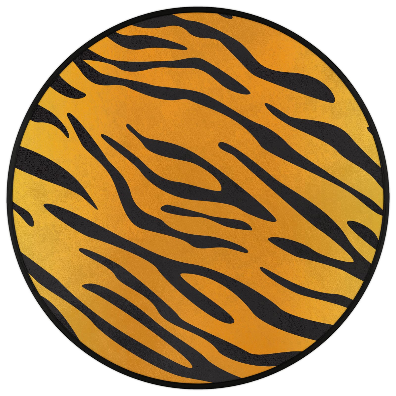 Tapis rond à rayures de tigre de 91,4 cm, lavable en machine, texture tigrée, antidérapant, doux, pour salon, chambre d'enfant, décoration de chambre d'enfant