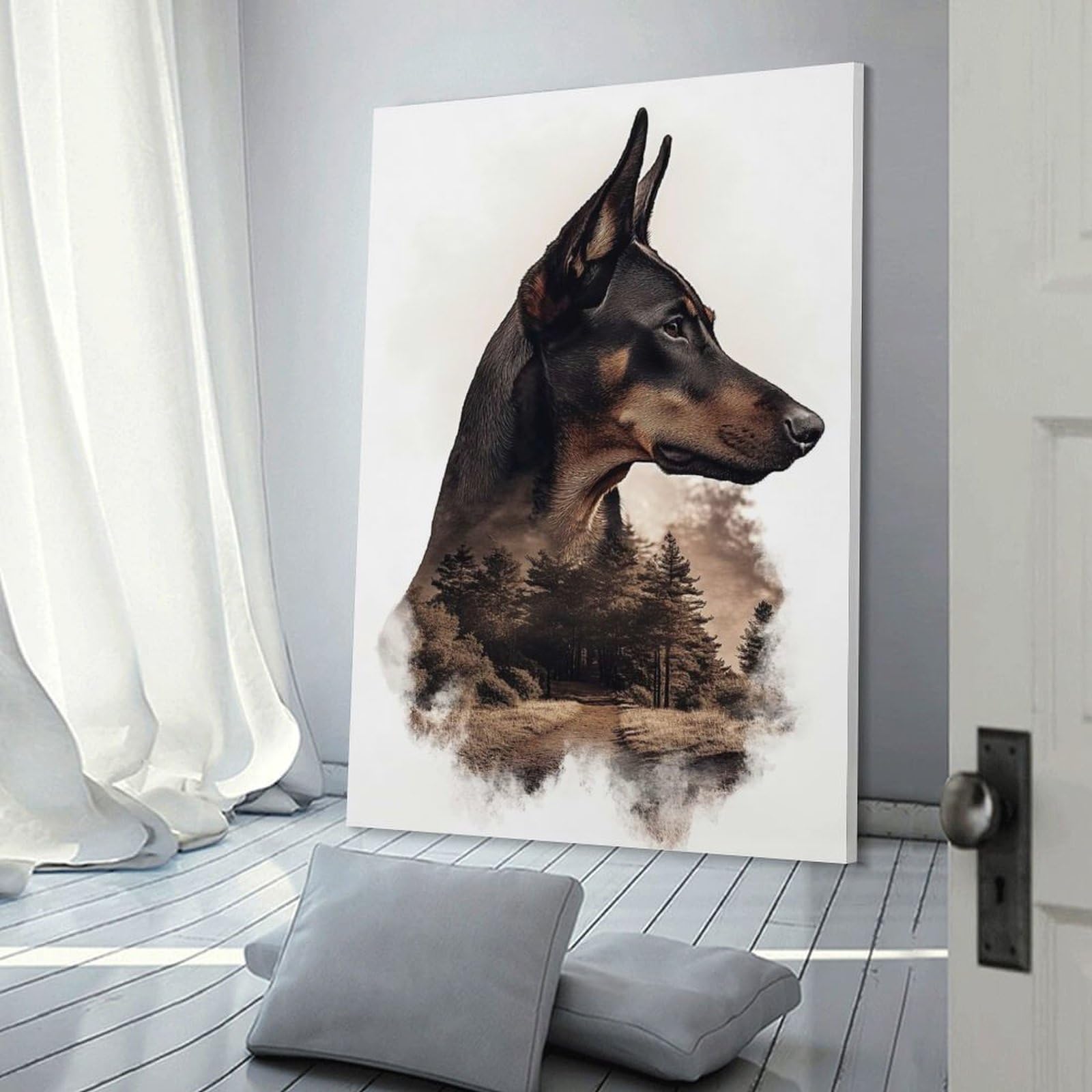Junmoney Canvas Wall Decor Doberman with Forest Background, 20x30inch(50x75cm), for Gallery Wall Decor And Room Displays, An Easy Match for Collected Prints